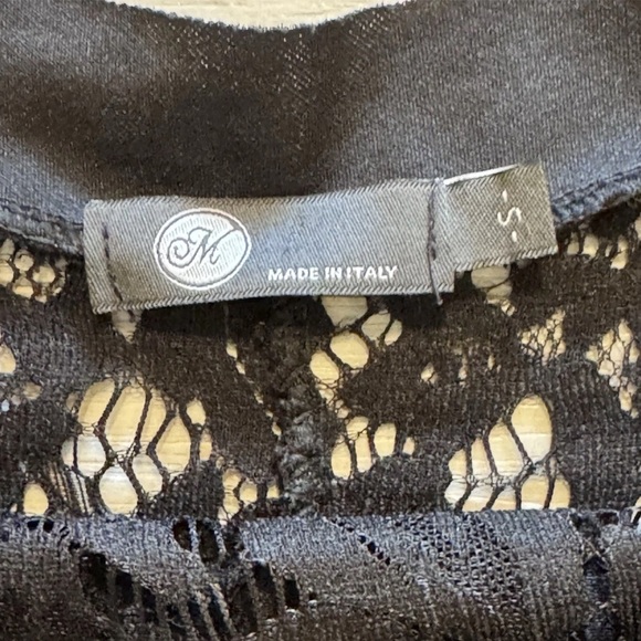 M Made In Italy Black Lace Top Oversized Sz S Short Dolman Sleeve Party Office - Picture 5 of 5